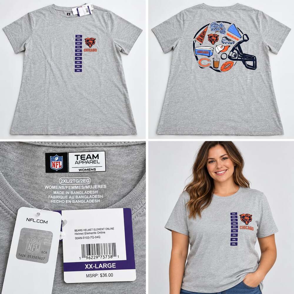 NFL Team Apparel Chicago Bears T-Shirt Size 2XL Gray New